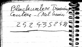 A page of Zacarias Moussaoui�s notebook with a phone number for the security contractor Blackwater.